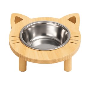 ظرف آب و غذای سگ و گربه استیل مدل پایه دار چوبی